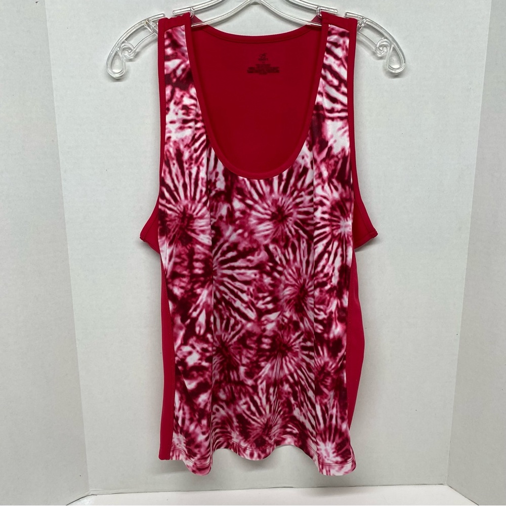 B Sport Womens Activewear Tank Top Racerback 1X Pink & White Tie Dye Athletic